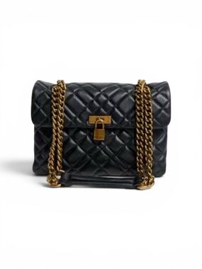 Kurt Geiger Quilted Black Bixton with Gold Lock and Chain Strap Purse